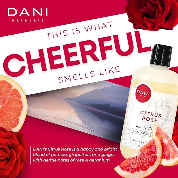 DANI Naturals Shampoo - Citrus Rose Scent is a sulfate-free, vegan, and organic shampoo that deeply moisturizes and nourishes all hair types, including color-treated hair