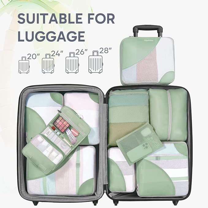 ALL INCLUDED 10 Set Durable Packing Cubes for Suitcases,OlarHike Essentials for Travel,UPGRADED Anti-Tear Stitching, NEW Improved Luggage Packing Organizers for Travel Accessories, Matcha Green