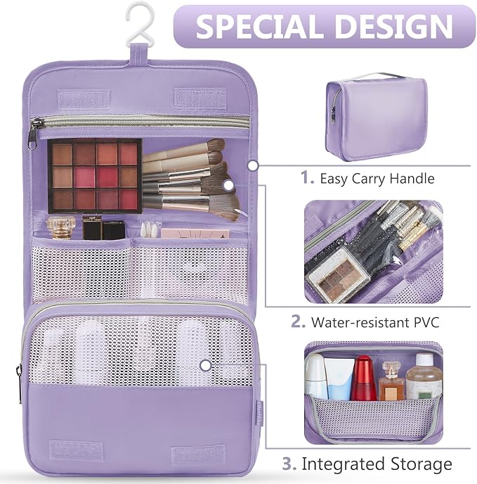 8 Set Packing Cubes for Travel,Anti-Tearing Suitcase Organizer for Luggage with Shoe & Hanging Toiletry Bag,OlarHike Vacation Essentials & Accessories for Cruise Ship,Light Purple