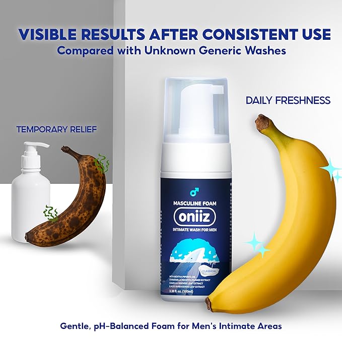 Masculine Foam Classical Intimate Wash for Men, Triple-Barrier Intimate Defense - Soothes, Deodorizes & pH Balanced - Natural Ingredients - Refreshing Cool Sensation 3.38 fl. oz