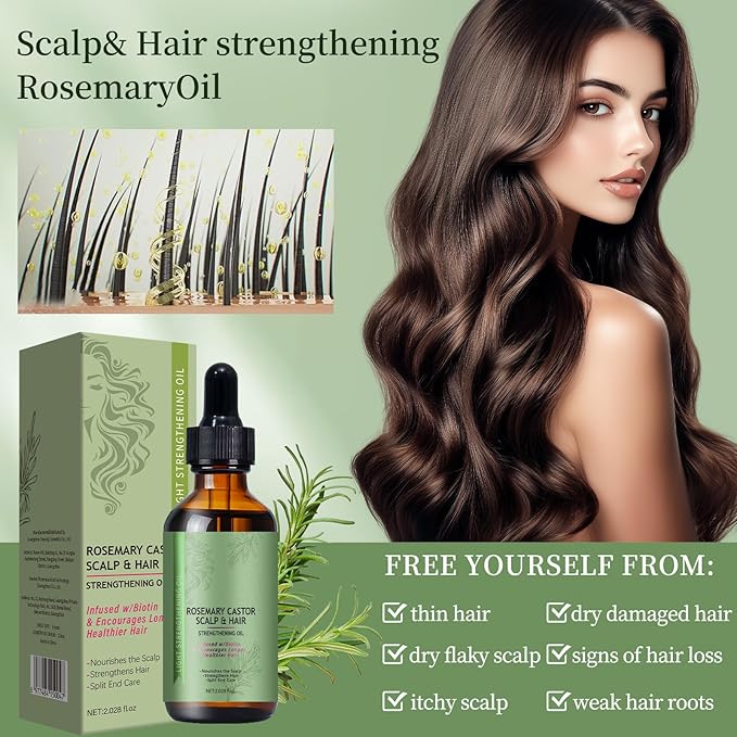 Venrock Rosemary Castor Hair Oil - Biotin Infused Scalp & Hair Strengthening Oil for Nourishing Scalp, Repairing Split Ends & Encouraging Longer, Healthier Hair | Lightweight Daily Hair Care