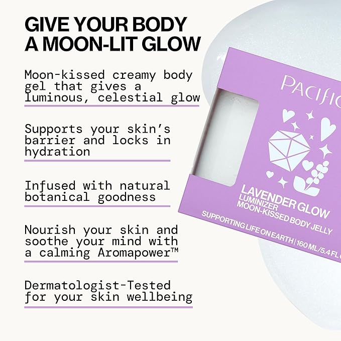 Pacifica Lavender Glow Shimmering Body Jelly – Moon-Kissed Illuminator & Hydrating Body Gel, Lightweight Glow Highlight with Lavender & Vanilla, Clean Beauty, Vegan, Cruelty-Free, 6 oz