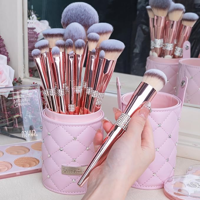 Bueart Design 16Pcs Makeup Brushes Set with Elegant Design Holder Case,Premium Ultra Soft Professional Make up Brushes for Foundation,Blush,Powder,Highlighter,Contour,Eyeshadow