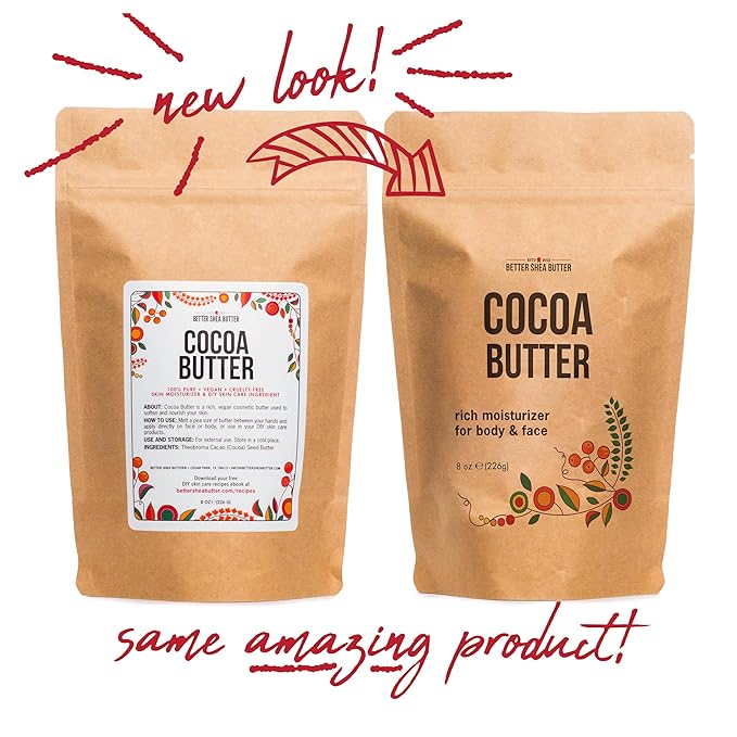 Better Shea Butter Cocoa Butter - 8 oz Block, Deeply Moisturizes Skin, Diminishes Scars, Stretch Marks, Soothes Dry Skin