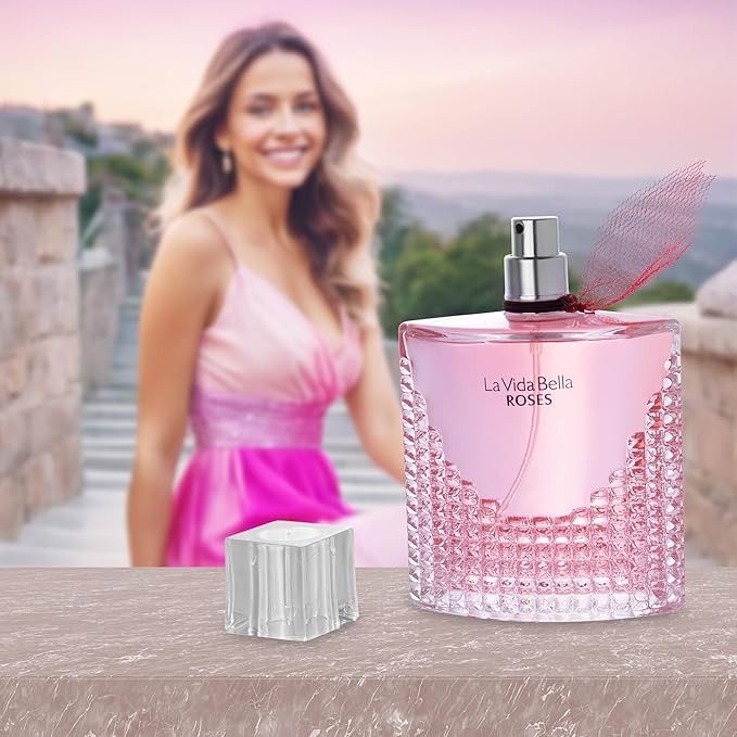 La Vida Bella Roses for Women Eau De Parfum - Floral Amber Fragrance that Combines Top Notes of Raspberry, Pink Pepper & Bergamot - Sugary Rush & Citrusy - Spicy & Rich Aromatic Scent 100ml Bottle