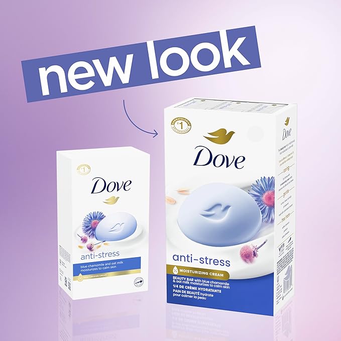 "Dove Anti-Stress Blue Chamomile And Oat Milk Moisturizes to Calm Skin Soap 106g Pack Of 6