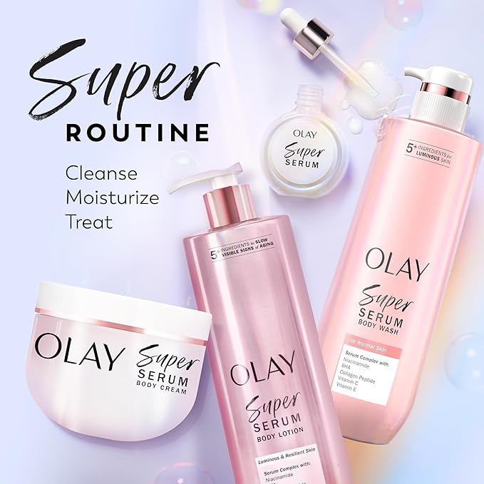 Olay Super Serum Body Wash for Normal Skin, 24hr Long Lasting Hydration, 5+ Ingredient Serum Complex for Bright Even Firm Luminous Skin, 20 fl oz