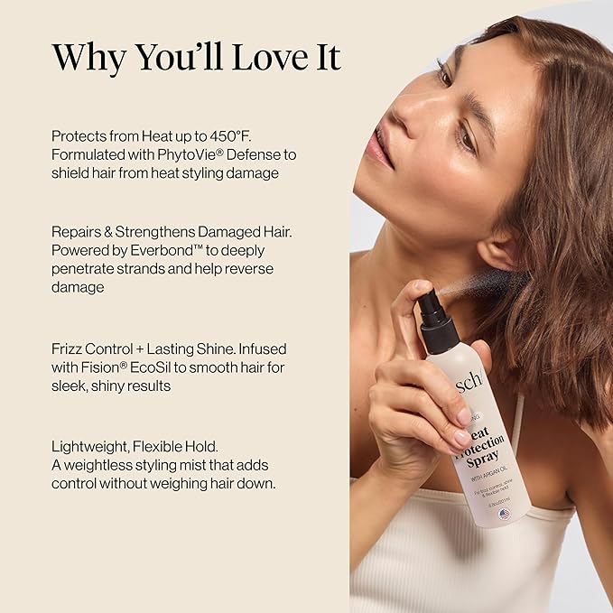 Kitsch Heat Protection Spray for Hair – Heat Protectant for Hair with Argan Oil – Styling Hair Spray for Frizz Control, Shine & Damage Protection – Protects Strands | Ideal Gifts for Women – 6.8oz