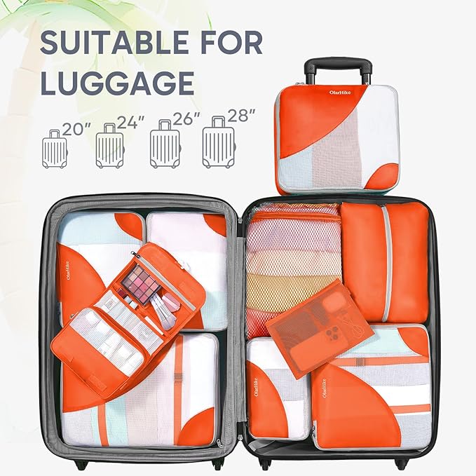 ALL INCLUDED 10 Set Durable Packing Cubes for Suitcases,OlarHike Essentials for Travel,UPGRADED Anti-Tear Stitching, NEW Improved Luggage Packing Organizers for Travel Accessories,Orange
