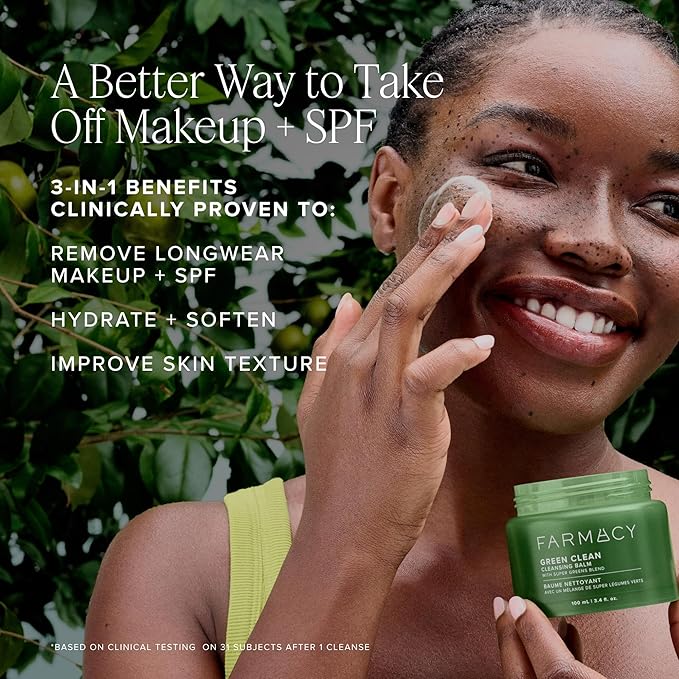 Farmacy Makeup Remover Cleansing Balm - Green Clean Waterproof Makeup Remover Balm + Oil Cleanser for Face - Gently Removes Make Up + SPF while Hydrating Skin (100 ml)