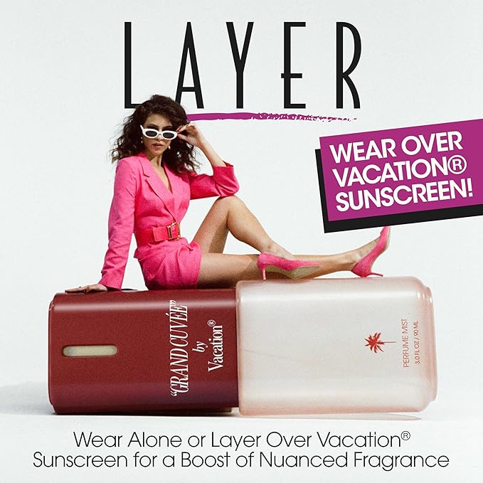 VACATION GRAND CUVÉE Body Mist, Perfumed Body Spray for Women & Men, Aloe Vera, Argan Oil, Amber, Vanilla Bean, Peach & Oceanic Scent, Layer with Eau de Toilette, Travel Size 3 fl oz