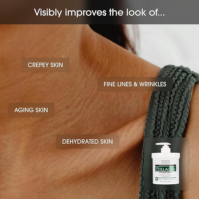Advanced Clinicals Collagen Cream Body Lotion & Face Moisturizer | Skincare Anti Aging Collagen Lotion For Women, Men, Hand, & Neck Improves Look Of Crepe Skin & Uneven Dry Skin, 16Oz + Travel Size