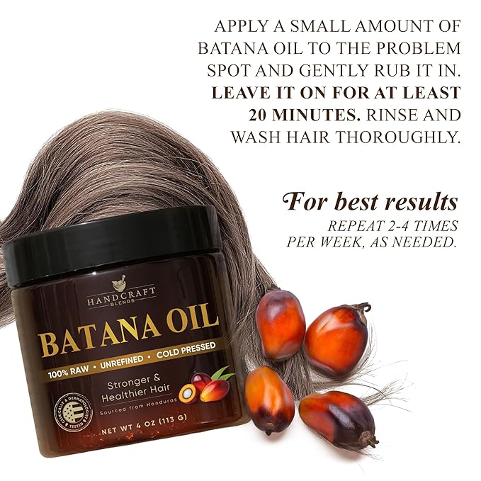 Handcraft Blends Raw Batana Oil for Hair Growth – 4 oz – 100% Pure and Natural – Unrefined Batana Hair Mask for Dry Damaged Hair – Cold Pressed and Hexane Free