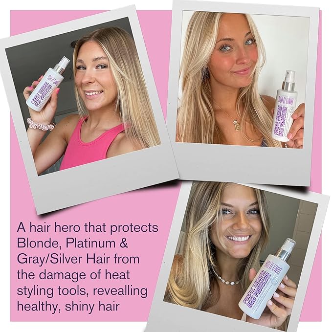 Heat Protectant Spray Formulated For Blonde, Platinum, Ash & Silver/Gray Hair. Thermal Shield Protection Professional Formula Minimises Brassy Yellow Tones. Protects Dry, Damaged, Frizzy & Curly Hair