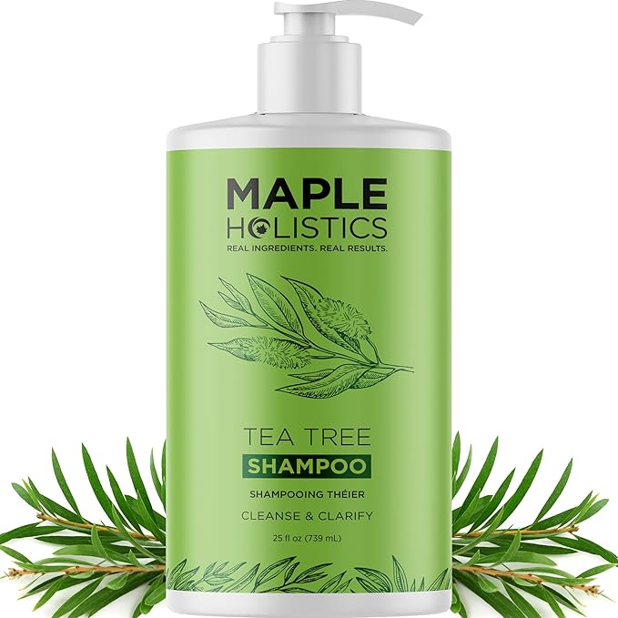 Maple Holistics Tea Tree Oil Shampoo Sulfate Free - Deep Cleansing Vegan Tea Tree Shampoo for Oily Hair and Scalp - Daily for Build up with Rosemary Essential Oil for All Hair Types 25 Fl Oz