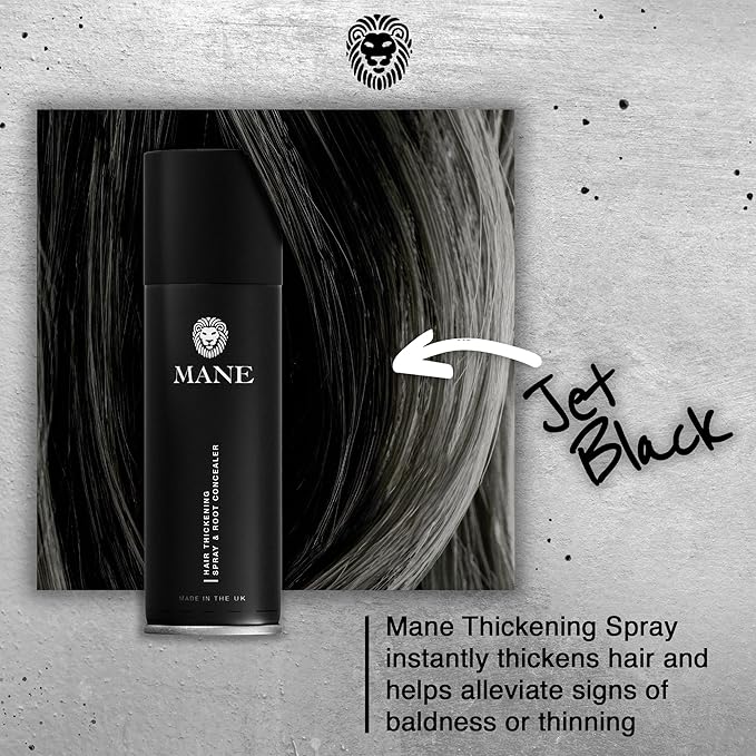 Mane Hair Thickening Spray & Root Touch Up, Seal & Control Combo Pack, Instantly Thicker Hair for Men & Women, Fill in Hairlines and Hide Thinning and Fine Patches - Jet Black, 12 Colors (6.76 oz)