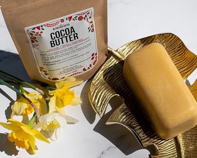 Better Shea Butter Raw Cocoa Butter - Unrefined, 100% Pure, Food Grade - Use for Cocoa Lip Balm, Stretch Marks Cream, Cacao Butter Cream, Scars Oil, Whipped Lotion - Skin & Hair Moisturizer 1LB Block