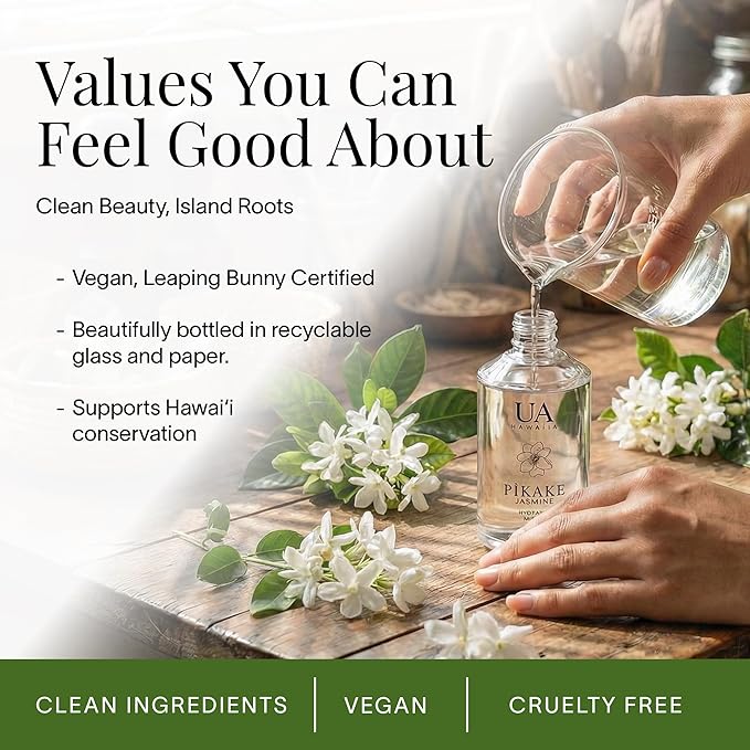 Pikake Body and Hair Mist from Hawaii, Hair Perfume for a Light, Hydrating Refresh, Body Mist for Women and Men, Alcohol-Free, With Moisturizing Hyaluronic Acid & Glycerin, Glass Bottle, 3.4 oz