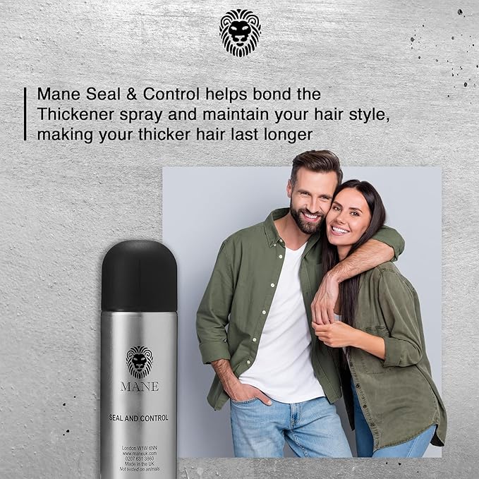 Mane Hair Thickening Spray & Root Touch Up, Seal & Control Combo Pack, Instantly Thicker Hair for Men & Women, Fill in Hairlines and Hide Thinning and Fine Patches - Black, 12 Colors (6.76 oz)