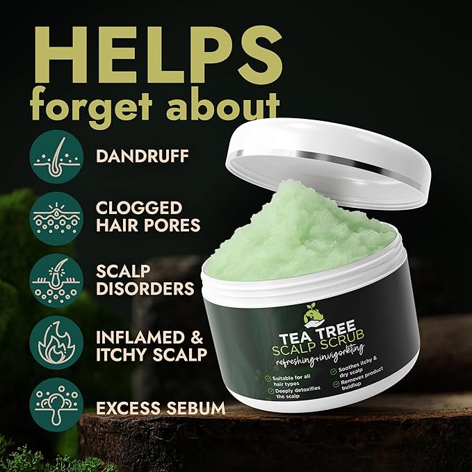 Tea Tree Scalp Scrub | Itchy & Dry Scalp Care with Tea Tree Oil, Quartz Powder & Sea Salt | Gently Exfoliates, Helps Reduce Flakes, Supports Healthy Hair Growth & Scalp Balance