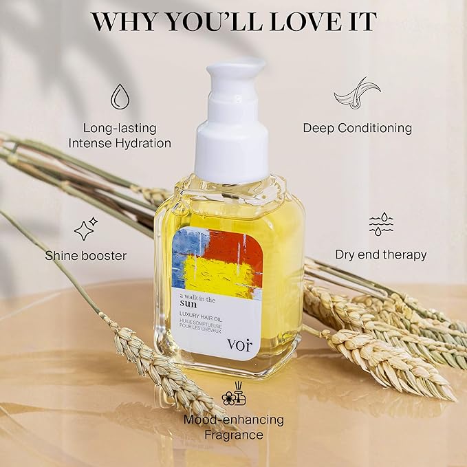 Voir Haircare Luxury Hair Oil - Deep Hydration for Dry, Damaged Hair - Smooths Frizz, Adds Shine & Locks in Moisture - Lightweight with Rosehip, Sunflower & Jojoba Oils, Mood-Enhancing Scent (2 Fl Oz)