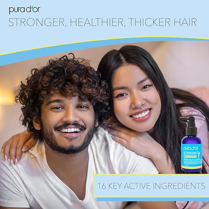 PURA D'OR Scalp Therapy Energizing Scalp Serum Revitalizer (4oz) with Argan Oil, Biotin, Caffeine, Stem Cell, Catalase & DHT Blockers, All Hair Types, Men & Women (Packaging may vary) (Pack of 2)