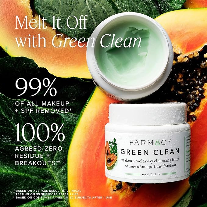 Farmacy Makeup Remover Cleansing Balm Bundle - Green Clean Waterproof Makeup Remover + Oil Based Cleanser - Gentle Exfoliating Double Cleanser - Melts From Balm to Milky Lather (50ml, 2 Count)