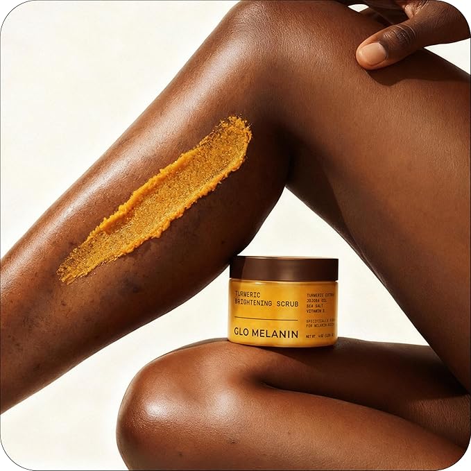GLO Melanin Turmeric Scrub for Dark Spots, Brightening Inner Thighs Bikini Area Underarms, Natural Exfoliating Face