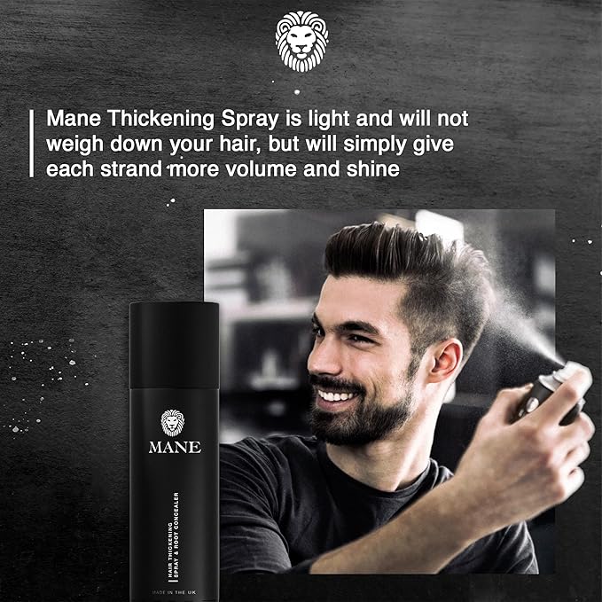 MANE Hair Thickening Spray & Root Touch Up, Seal & Control Combo Pack, Instantly Thicker Hair for Men & Women, Fill in Hairlines and Hide Thinning and Fine Patches - Gray, 12 Colors (6.76 oz)