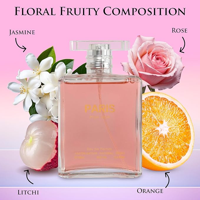 NovoGlow Paris For Her Eau de Parfum Spray Perfume, Fragrance For Women-Daywear, Casual Daily Cologne Set with Deluxe Suede Pouch- 3.4 Oz Bottle- Ideal EDT Beauty Gift for Birthday, Anniversary (3.4)