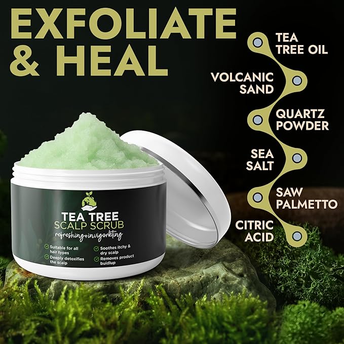 Tea Tree Scalp Scrub | Itchy & Dry Scalp Care with Tea Tree Oil, Quartz Powder & Sea Salt | Gently Exfoliates, Helps Reduce Flakes, Supports Healthy Hair Growth & Scalp Balance