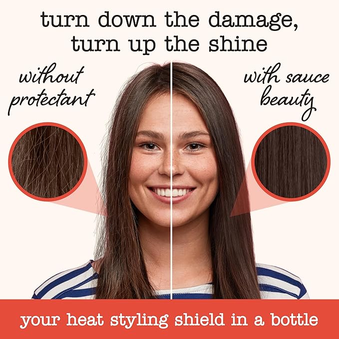 SAUCE BEAUTY Hair Heat Protectant Spray (8 Fl Oz) Hot Sauce Thermal Protectant Spray with Argan Oil, Aloe & Cayenne, Anti Frizz & Adds Shine, Blow Dry & Flat Iron Hair Spray for All Hair Types