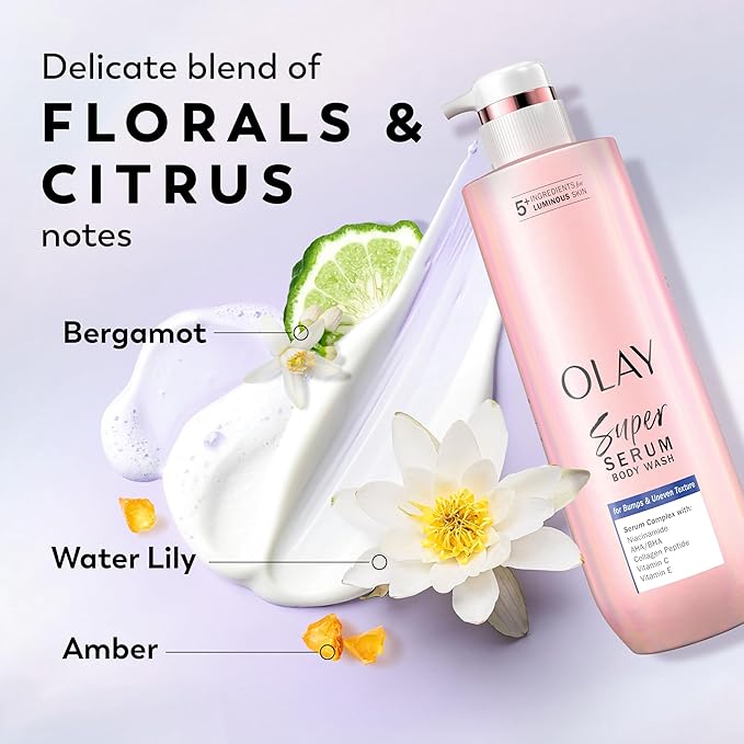 Olay Super Serum Body Wash for Rough & Bumpy Skin, Hydrating & Renewing Serum Complex with Exfoliating Minerals for Luminous Skin, 20 fl oz