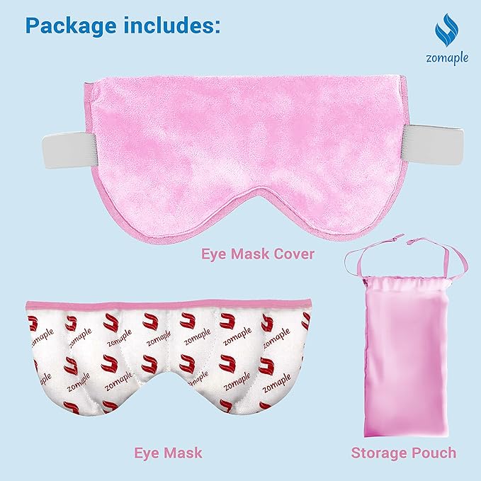 ZOMAPLE Heated Eye Mask, Rose Gold – Soothing Moist Heat for Dry, Tired Eyes – Quick Microwave Prep, Adjustable Strap, Travel Pouch & Plush Washable Cover – Reusable, Cord-Free Warm Compress for Eyes