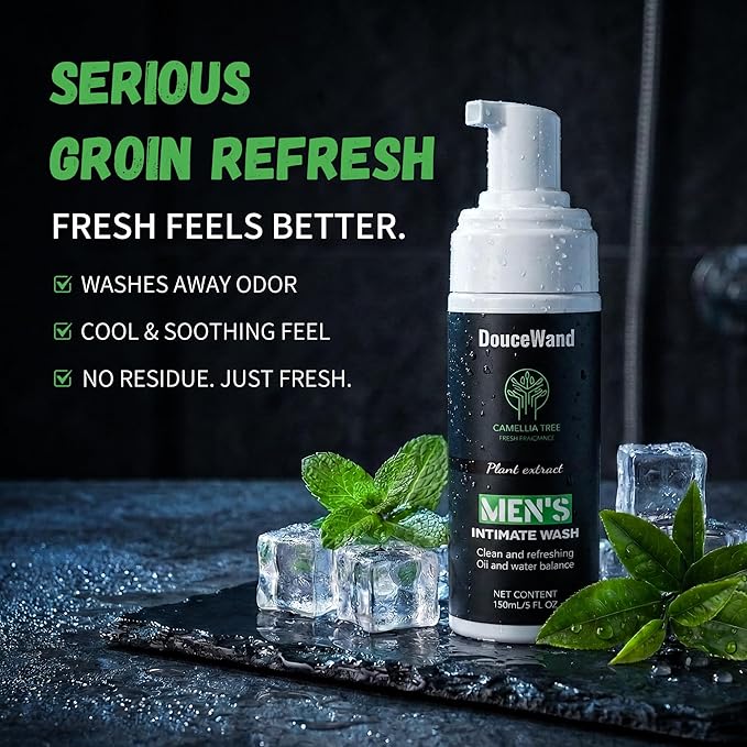 Men's Intimate Wash – pH Balanced Foaming Tea Tree Groin Cleanser, Odor Control with Agave & Licorice, Refreshing Body Wash – 5 Fl Oz