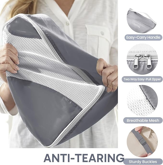 ALL INCLUDED 10 Set Durable Packing Cubes for Suitcases,OlarHike Essentials for Travel,UPGRADED Anti-Tear Stitching, NEW Improved Luggage Packing Organizers for Travel Accessories (Ash)