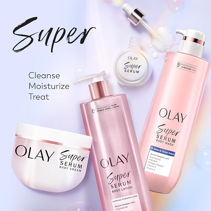 Olay Super Serum Body Wash for Rough & Bumpy Skin, Hydrating & Renewing Serum Complex with Exfoliating Minerals for Luminous Skin, 20 fl oz