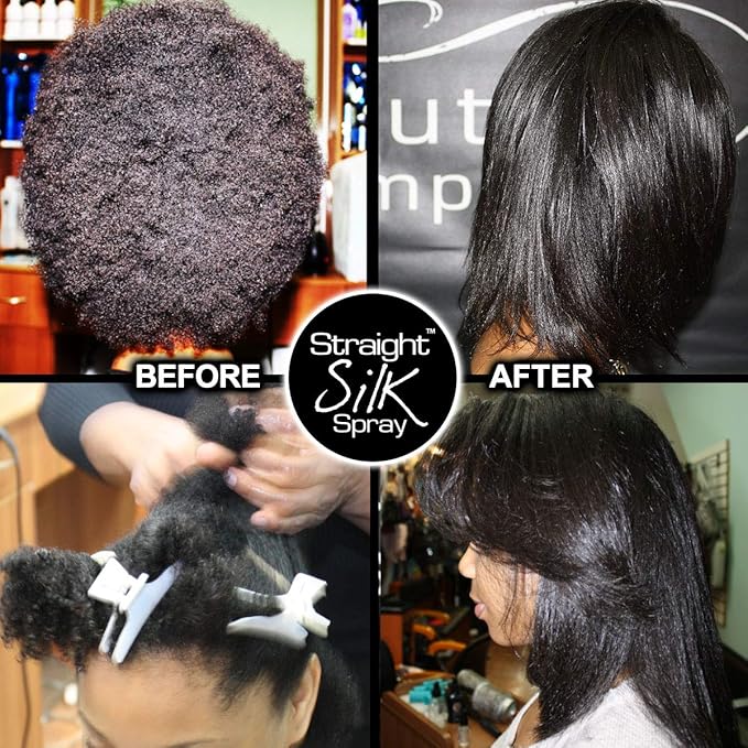 Straight Silk Spray with Moroccan Argan Oil | Hair Straightening Protector & Detangler | Alcohol-Free | Heat Protectant up to 450°F | Flat-Iron | Blow-Dry | Unscented | Hair Spray | MADE IN USA (64oz)