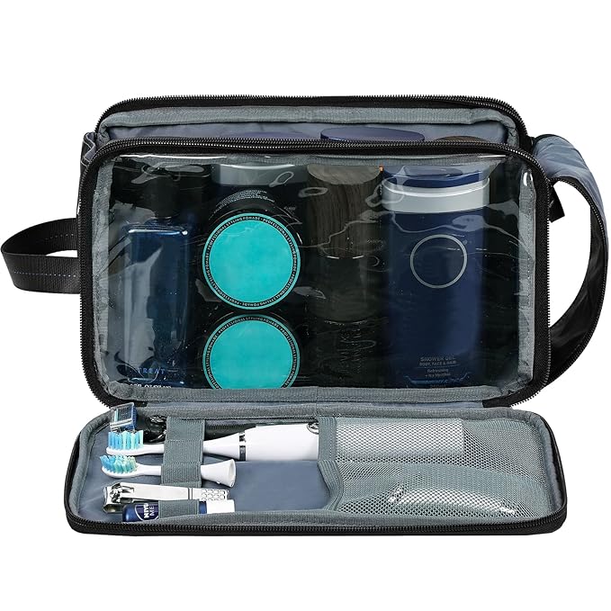 ZEEMO Travel Toiletry Bag for Men, Medium Water-Resistant Double-Sided Full-Open Dopp Kit, Versatile Organizer for Shower and Hygiene Accessories, Bathroom Essentials, Cosmetics, Large, Black
