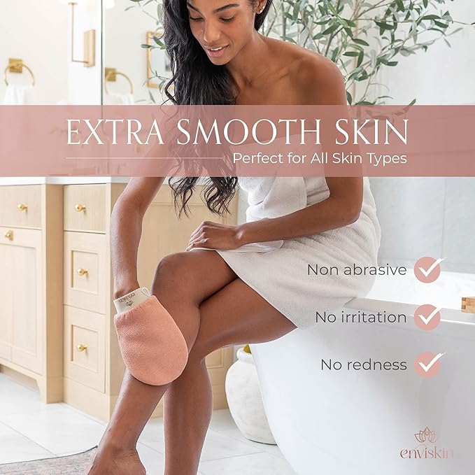 Enviskin Dermaglow Deep Exfoliating Glove - Plant Based Body Exfoliator for Kerotosis Pilaris & Spray Tan Removal -Pink