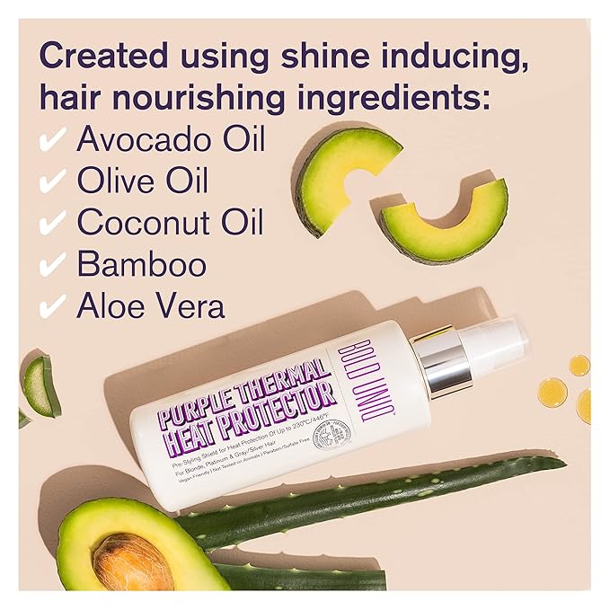 Heat Protectant Spray Formulated For Blonde, Platinum, Ash & Silver/Gray Hair. Thermal Shield Protection Professional Formula Minimises Brassy Yellow Tones. Protects Dry, Damaged, Frizzy & Curly Hair