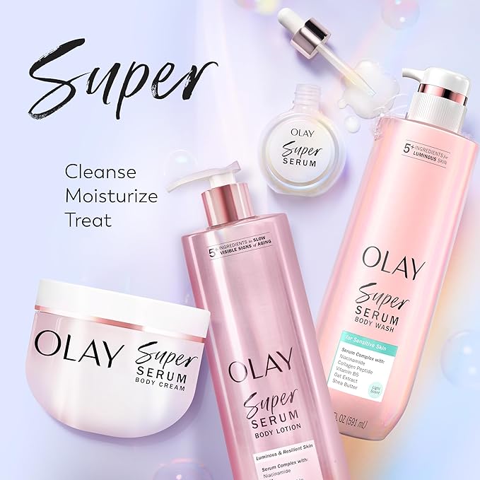 Olay Super Serum Body Wash for Sensitive Skin, 24hr Long Lasting Hydration, 5+ Ingredient Complex for Bright Even Firm Luminous Skin, 20 fl oz