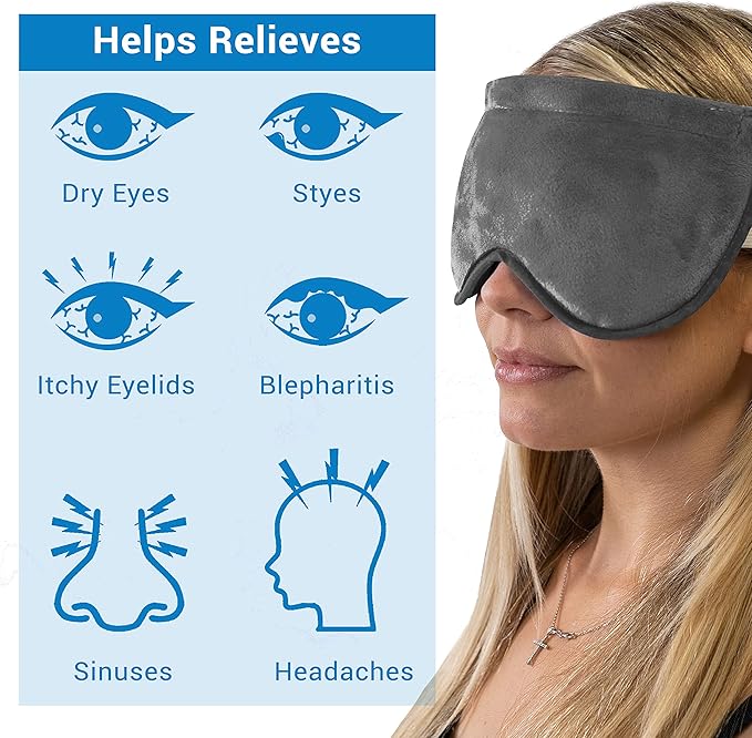 ZOMAPLE Heated Eye Mask, Grey – Soothing Moist Heat for Dry, Tired Eyes – Quick Microwave Prep, Adjustable Strap, Travel Pouch & Plush Washable Cover – Reusable, Cord-Free Warm Compress for Eyes