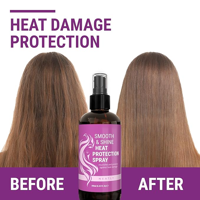 NEATLY Leave-In Keratin Heat Protectant Spray for Hair for Dry, Damaged, Frizzy Hair - Nourishing Formula, Frizz Control, Humidity Shield - No Parabens, Sulfates or Phthalates, 8.5 Oz