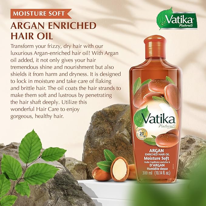 Dabur Vatika Naturals Enriched Hair Oil, Natural Moisturizing - Strengthening Serum for Healthy Scalp, Nourishing for Soft, Manageable, Smooth & Silky Hair From Root to Tip (Argan)