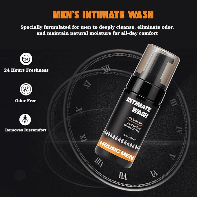 Intimate Wash for Men with Green Tea & Orange Oil | pH Balanced Masculine Foam - Natural Ingredients | Cool, refreshing feeling | Daily Hygiene Care 3.38 fl oz