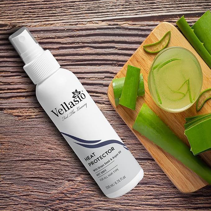 VELLASIO Heat Protection Spray: Argan & Grapeseed Oil, Sulfate-Free, Paraben-Free. Protects Hair Up to 230°C, Vegan, Straightening, Smoothing, Shine for All Hair Types