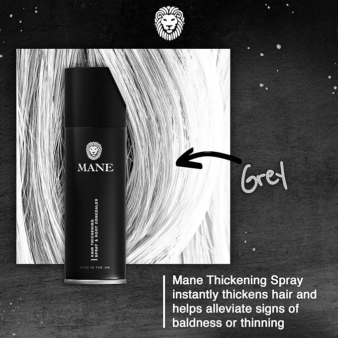 MANE Hair Thickening Spray & Root Touch Up, Seal & Control Combo Pack, Instantly Thicker Hair for Men & Women, Fill in Hairlines and Hide Thinning and Fine Patches - Gray, 12 Colors (6.76 oz)