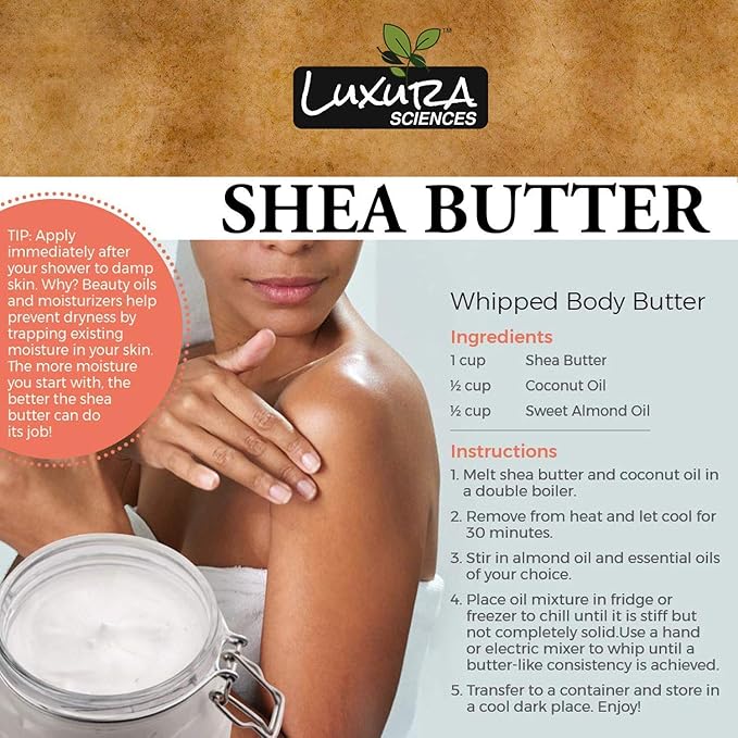 Luxura Sciences African Shea Butter | 100% Pure & Unrefined Raw Shea Butter for Skin & Hair | Deep Moisturizer for Face, Body & Scalp | Ideal for DIY Lotion, Soap Making & Lip Balm | 7.05 Oz (200g)