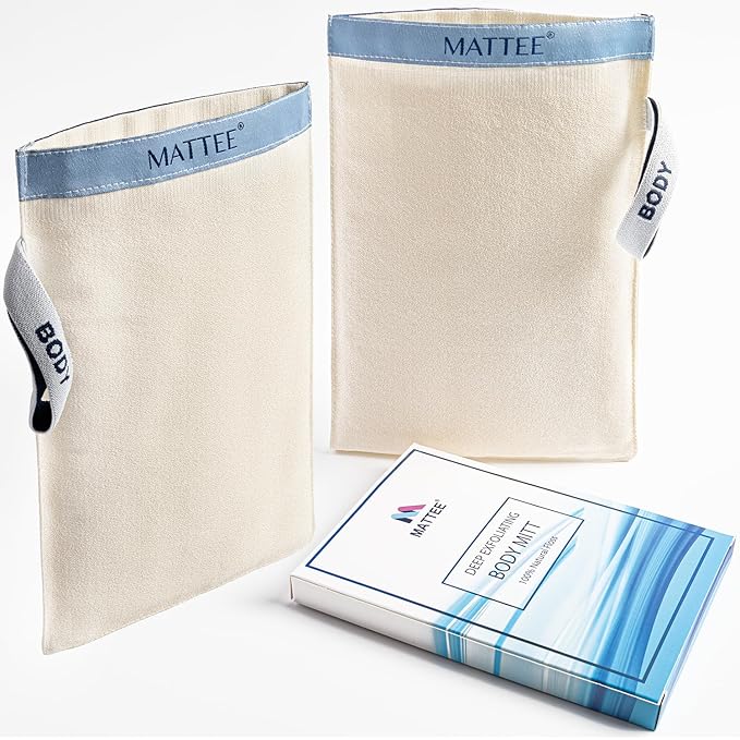 MATTEE - Kessa Glove - 2 Packs of Premium Exfoliating Mitt - Self-Tan Remover - Ensures Smooth and Soft Skin, Helps Avoid Keratosis Pilaris, Ingrown Hair and Cellulite -%100 Viscose Fiber - Medium